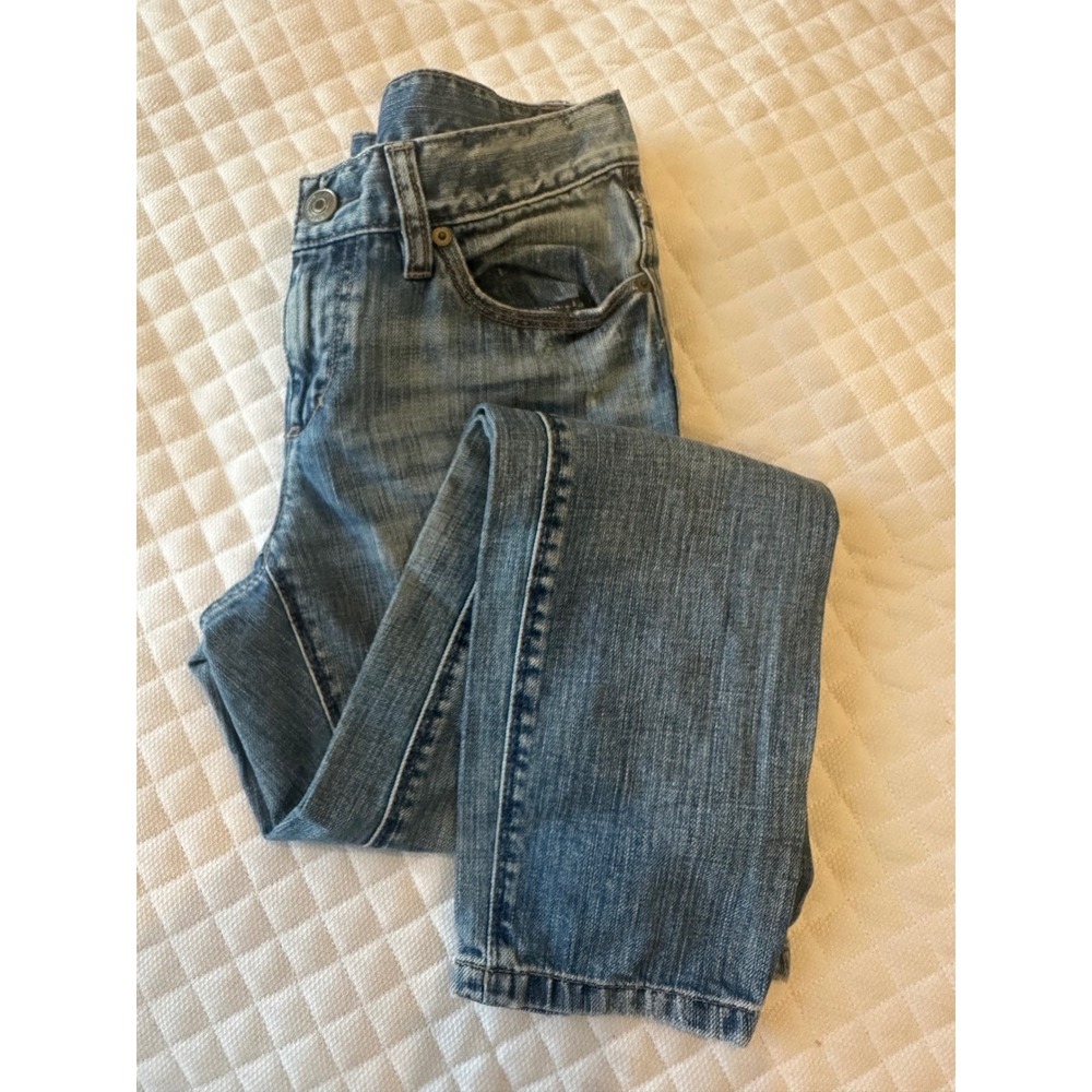 Ann Taylor Loft Boyfriend Jeans 2P Sz 26 Blue Denim Distressed Cropped Petite